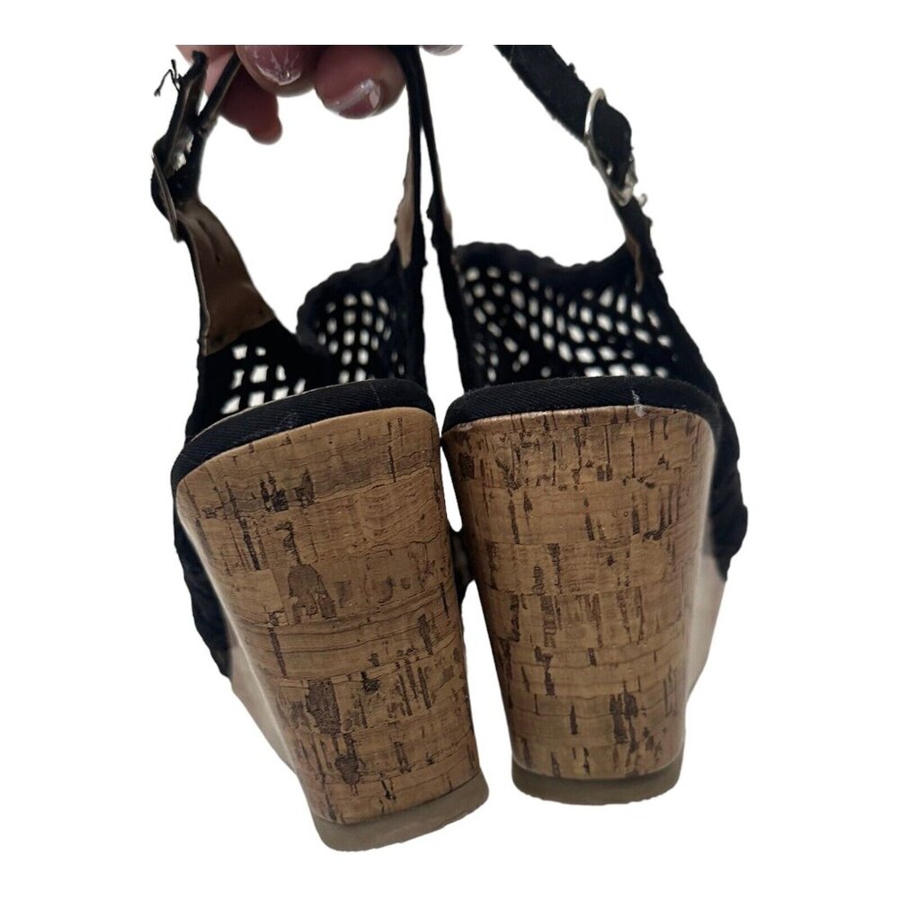 Maurices Harmony Women SZ 11 Black Fabric Strappy Platform Wedge Heels Casual - Picture 5 of 12